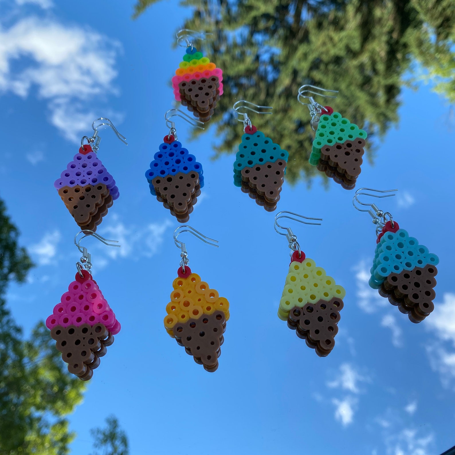 Ice Cream Cone Earrings Perler Fuse Beads Summer Earrings Etsy