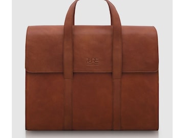 Porte-documents PURE LESATH cognac en cuir de vachette tanné avec doublure en cuir