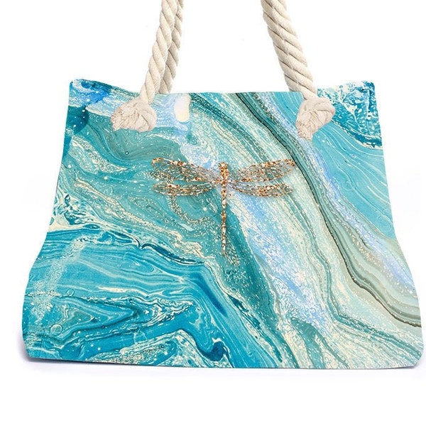 Dragonfly Libelle Strandtasche Tasche aus Canvas mit Leinen Beachbag