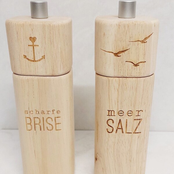 FLOTSAM SET PEPPER MILL "SPICY BREEZE" + salt mill "sea SALT" Rubber tree wood with ceramic grinder