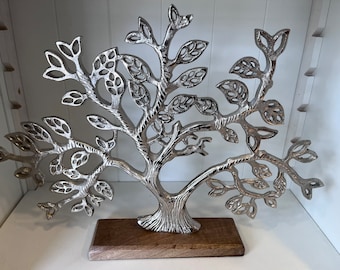 Statua scultura in legno con alluminio "albero" albero della vita moderna fatta a mano XXL