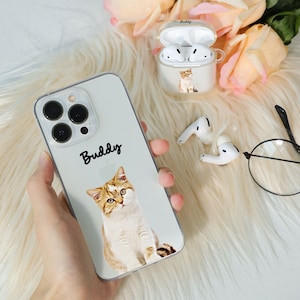 Custom Pet Phone Case, Personalised Cat Drawing From Photo Cover for iPhone 15 14 13 12 Max Pro Xr Mini XR, 8+, 7Plus Pet Lover Custom Gift