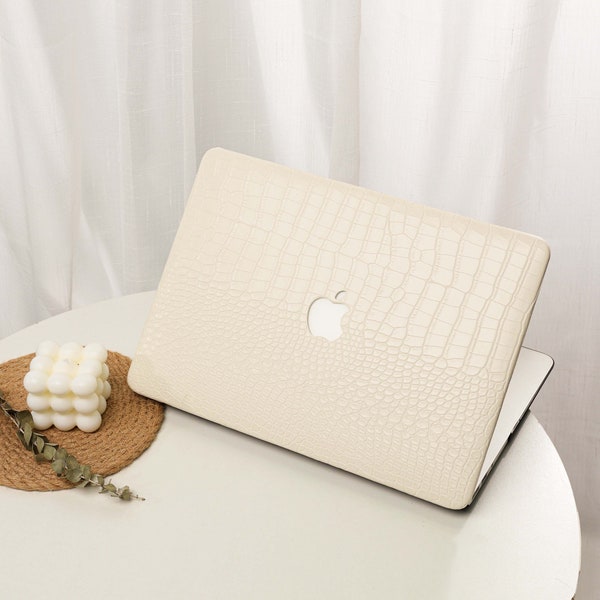 Custodia per MacBook rigida bianca classica con stampa coccodrillo, custodia per laptop screpolata neutra, protezione per MacBook Air 13 MacBook Pro 13 14 16 2022 2021