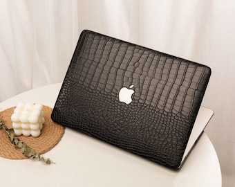 Crocodile Print Cool Black Hard Cover MacBook Case, Neutral Crazing Laptop Case, Protect for MacBook Air 13 MacBook Pro 13 14 16 2022 2021