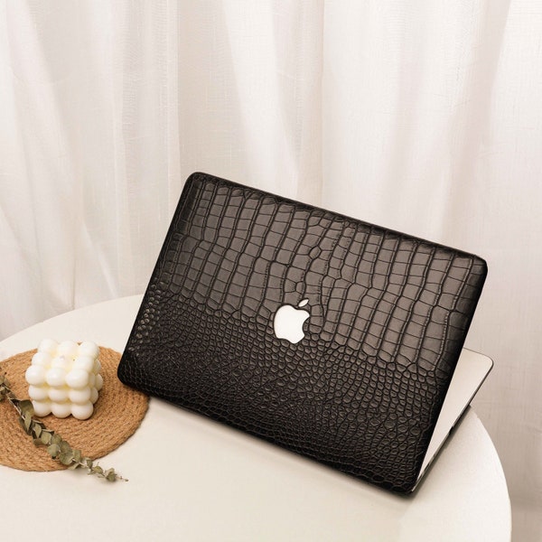 Crocodile Print Cool Black Hard Cover MacBook Case, Neutral Crazing Laptop Case, Protect for MacBook Air 13 MacBook Pro 13 14 16 2022 2021