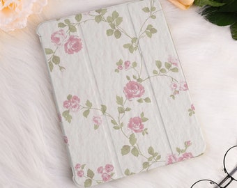 Retro Pretty Floral iPad Case Cover For iPad Air 3/4/5,iPad 10/9/8,iPad 9.7" 10.2" 10.9" 11" 12.9 inch,iPad Mini 6 5 4 iPad 2022 2021 Case