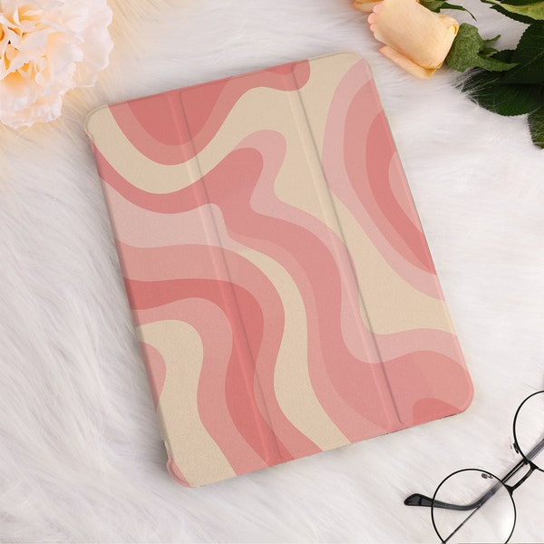 Pink Abstract Wave iPad Case Cover For iPad Air 3/4/5,iPad 10/9/8,iPad 9.7" 10.2" 10.9" 11" 12.9 inch,iPad Mini 6 5 iPad 2022 2021 Pro Case