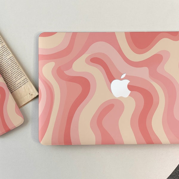 Pink Abstract Wave MacBook Shell Case Cover For New MacBook Pro 13 14 15 16 ,M1 M2 Air 13 A2681, A2337, A2338, Apple Laptop 2022 2021 2020