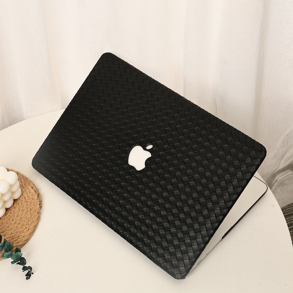 Black Woven Grid Leather MacBook Shell Case Cover For New MacBook Pro 13 14 15 16 ,M1 M2 Air 13/15, A2681, A2337, Apple Laptop case 2022