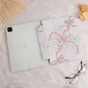 Cute Rabbit iPad Case Bow Decor For iPad Air 3/4/5,iPad 10/9/8,iPad 9.7 10.2 10.9 11 12.9 inch,iPad Mini 6 5 iPad 2022 2021 Pro Air Case image 5