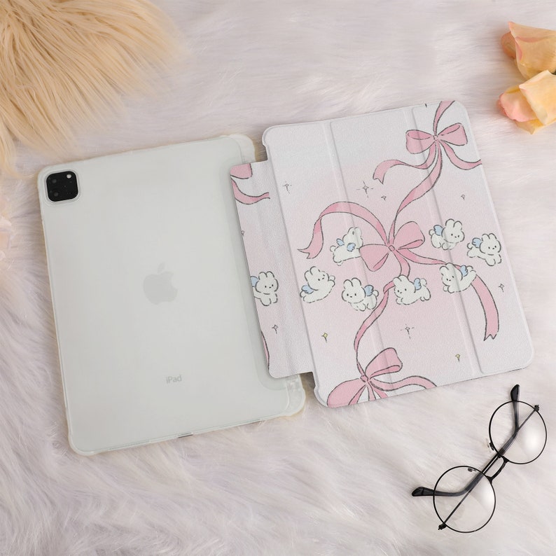 Cute Rabbit iPad Case Bow Decor For iPad Air 3/4/5,iPad 10/9/8,iPad 9.7 10.2 10.9 11 12.9 inch,iPad Mini 6 5 iPad 2022 2021 Pro Air Case image 5