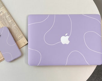 Purple Simple Line MacBook Shell Case Cover For New MacBook M1 Pro 14 M1 Air 13 A2338, A2337 Macbook Pro 15 16 Case, Apple Laptop