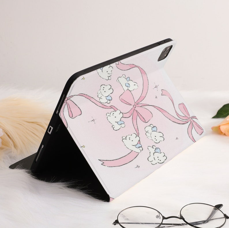 Cute Rabbit iPad Case Bow Decor For iPad Air 3/4/5,iPad 10/9/8,iPad 9.7 10.2 10.9 11 12.9 inch,iPad Mini 6 5 iPad 2022 2021 Pro Air Case image 3