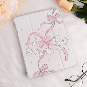 Cute Rabbit iPad Case Bow Decor For iPad Air 3/4/5,iPad 10/9/8,iPad 9.7 10.2 10.9 11 12.9 inch,iPad Mini 6 5 iPad 2022 2021 Pro Air Case image 1