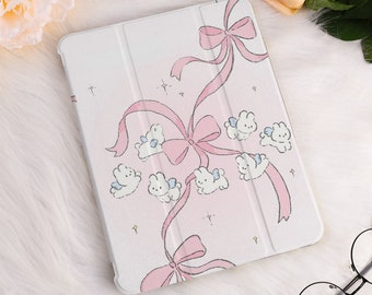 Cute Rabbit iPad Case Bow Decor For iPad Air 3/4/5,iPad 10/9/8,iPad 9.7" 10.2" 10.9" 11" 12.9 inch,iPad Mini 6 5 iPad 2022 2021 Pro Air Case