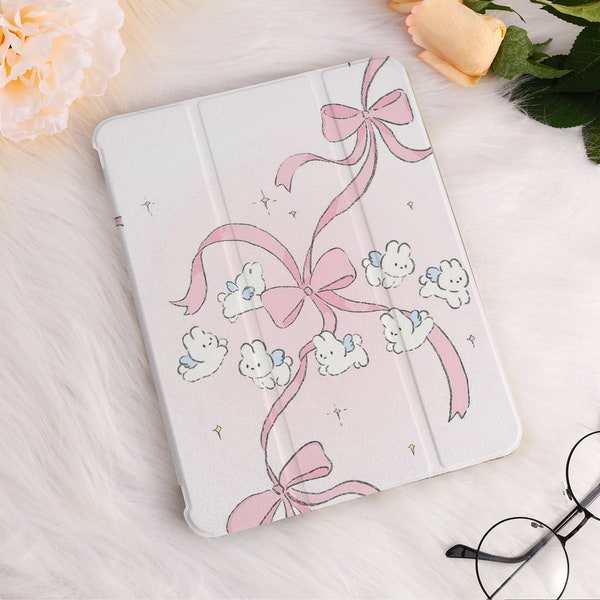 Cute Rabbit iPad Case Bow Decor For iPad Air 3/4/5,iPad 10/9/8,iPad 9.7" 10.2" 10.9" 11" 12.9 inch,iPad Mini 6 5 iPad 2022 2021 Pro Air Case