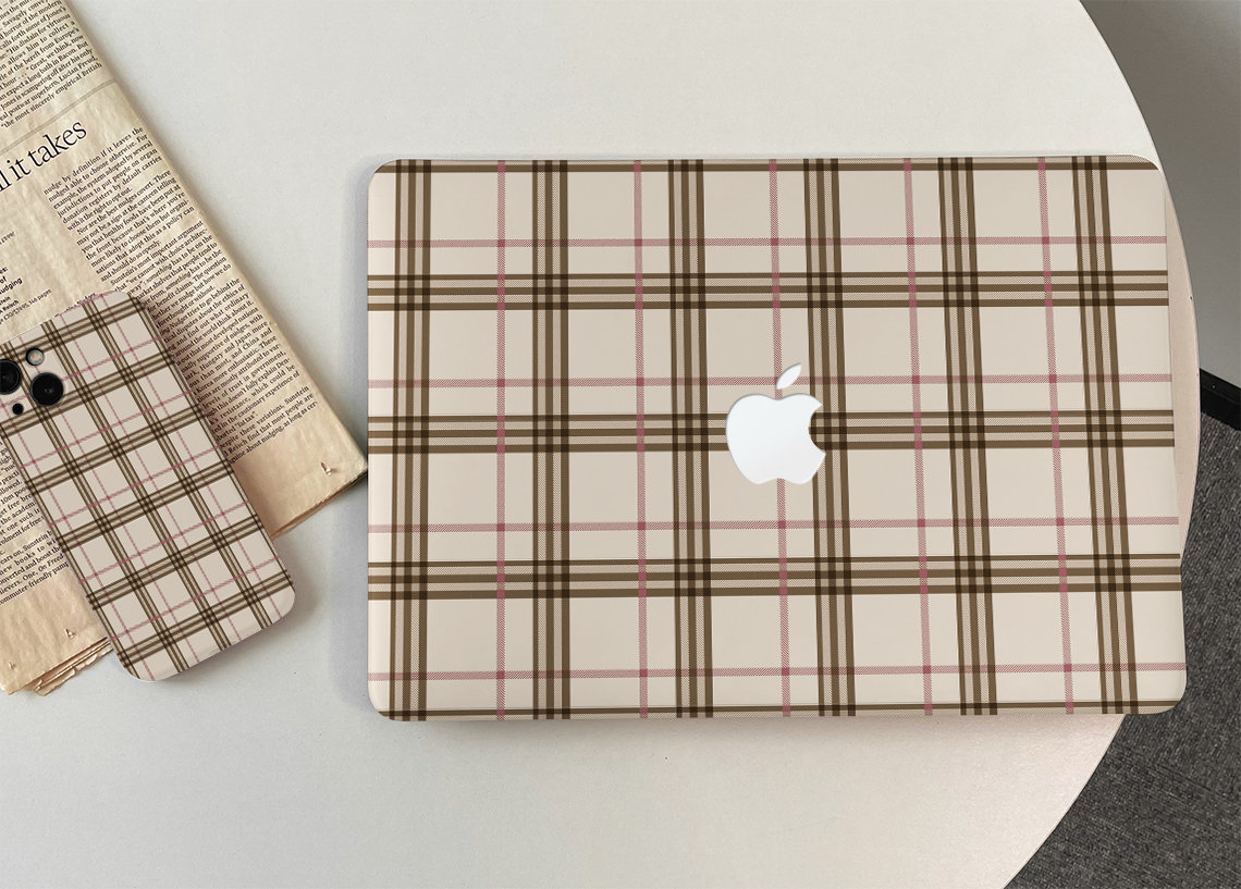 Brown Khaki Checkered Board Trendy MacBook Protective Hard 