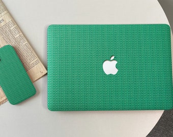 Green Woven Grid Leather MacBook Shell Case Cover For New MacBook Pro 13 14 15 16 ,M1 M2 Air 13 A2681, A2337, A2338, Apple Laptop 2023 2022