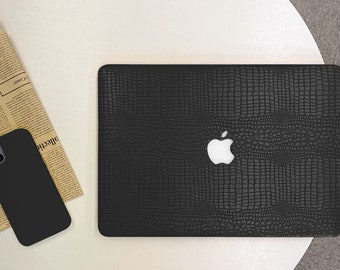 Black Crocodile Print Hard Cover MacBook Case, Neutral Laptop Case, Unique Protect Cover for MacBook Air 13 MacBook Pro 13 14 16 2022 2021