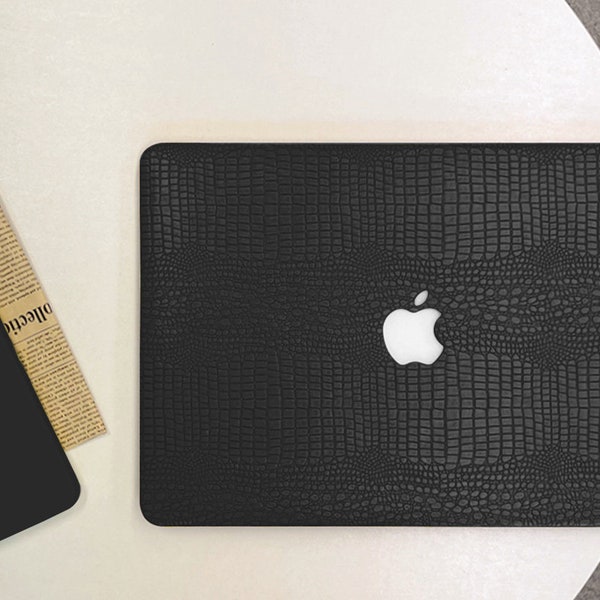 Étui rigide pour MacBook imprimé crocodile noir, étui neutre pour ordinateur portable, housse de protection unique pour MacBook Air 13 MacBook Pro 13 14 16 2022 2021