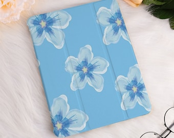 Retro Blue Flowers iPad Case Cover For iPad Air 3/4/5,iPad 10/9/8,iPad 9.7" 10.2" 10.9" 11" 12.9 inch,iPad Mini 6 5 iPad 2022 2021 Pro Case