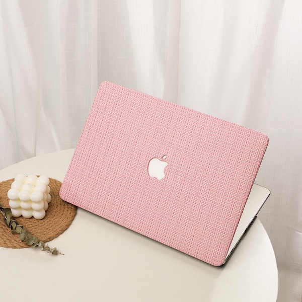 Pink Woven Grid Leather MacBook Shell Case Cover For New MacBook Pro 13 14 15 16 ,M1 M2 Air 13 A2681, A2337, A2338, Apple Laptop 2023 2022