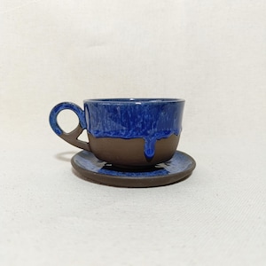 230 ml Handmade Ceramic Mug with Blue Glaze Drips, Mug, Coffee and Tea Mug, Blue Pottery Mug with Handle, Mother&#39;s Day Gifts