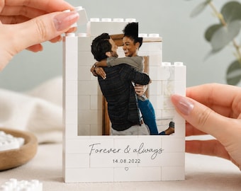 Personalized Family Photo Puzzle | Brick Style Couple Picture Anniversary Keepsake | Love Story Home Accent (L138)