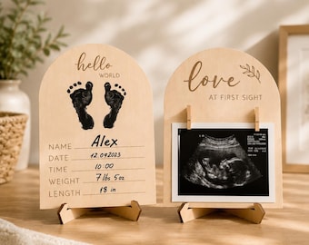Baby Milestone Sign | Double-Sided  Birth Announcement Newborn Keepsake | Baby Shower Gift (L130)