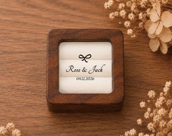 Personalized Wooden Ring Box | Bow Feminine Design Ring Holder | Clear Window Proposal Keepsake