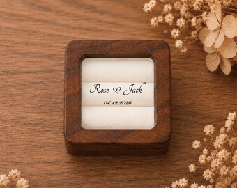 Personalized Wooden Ring Box | Minimalist Doodle Heart Proposal Keepsake (Clear Window)