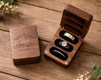 Custom Ring Box - Mountain Engraving | Rustic Wedding Jewelry Holder | Adventure Engagement Box (L10)