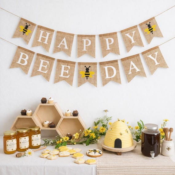 Bee Birthday Banner | Bumble Bee Party Decors | Happy Bee Day Banner | Honey Bee Theme Birthday (L2)