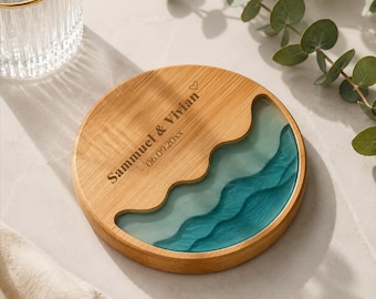 Natural Bamboo Resin Coasters | Round & Square Heat Resistant Cup Mat | Beach Wedding Home Decor Gift (L148)
