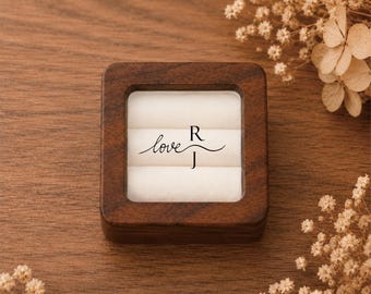 Personalized Wooden Ring Box | Minimalist Initials Design | Clear Window Proposal Keepsake