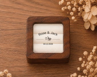 Personalized Wooden Ring Box | Mountain Design, Clear Window, Proposal Keepsake