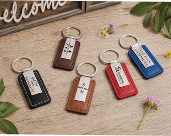 Personalized Leather Keychain | Custom Engraved Key Ring | Matching Anniversary Gift for Him Her (L175)