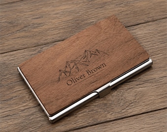 Business Card Case Mountain Adventure | Wooden Card Holder (M-008)