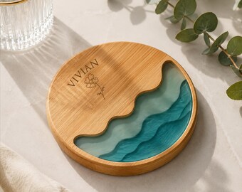 Natural Bamboo Resin Coasters | Round & Square Heat Resistant Cup Mat | Beach Wedding Home Decor Gift (L149)