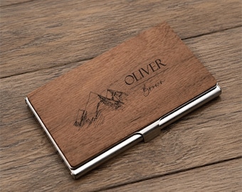 Business Card Case Mountain Adventure | Wooden Card Holder (M-005)