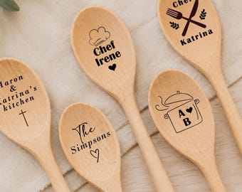 Personalized Wooden Cooking Spoon | Engraved Housewarming Gift | Custom Rustic Kitchen Spoon Decor (L145)