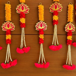 Indian Yellow Marigold Garland with Pink Lotus: Diwali Wedding Decor