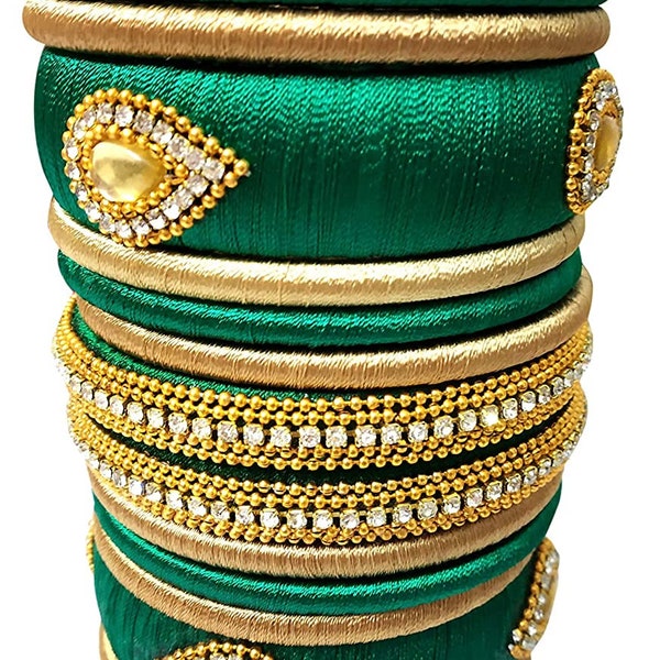 18 pcs. Both hand Green color for Bridal Silk thread bangles gift for her/Ethnic/traditional Jewelry Lightweight and eye catching jewelry