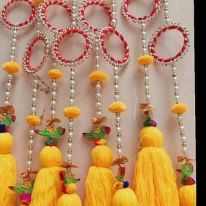 Yellow Big Tessal With Red Bangles White Pearla Best Quality Hanndmade Party Decoration/ Wedding décor/ 3 feet /  Wedding Decoration, Mehndi