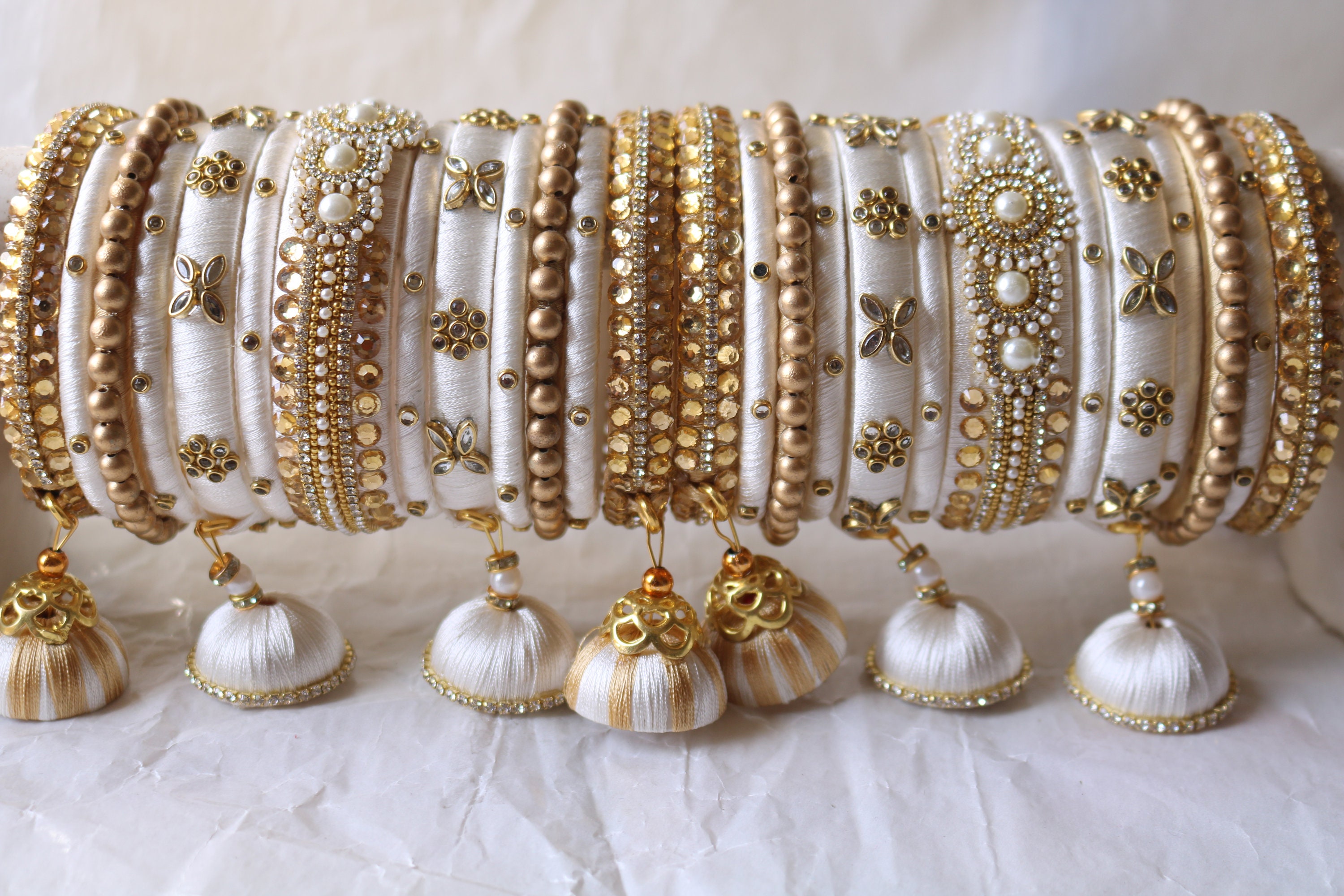Off White With Golden Color Silk Thread Handmade Bangles Jewelry Latken Jhumka Bangles Indian Bangles Etsy Canada