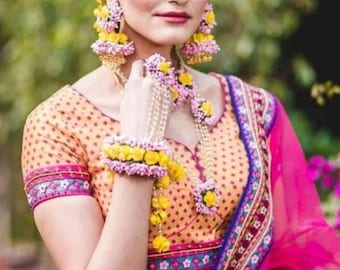 Floral Jewelry : Yellow Color Gota Patti Flower Jewelry - Haldi, Wedding