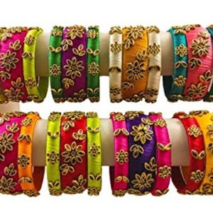 Handmade Silk Thread Bangles: Multi Color Wedding Jewelry Set