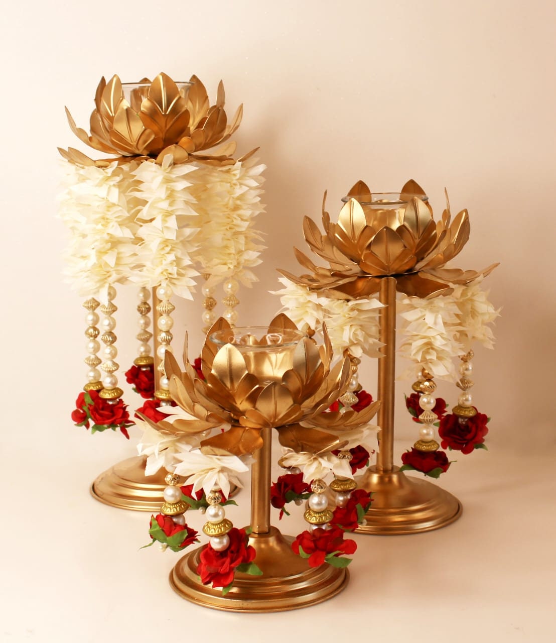Handmade White & Gold Resin Tea Light Candle Holder for Diwali and Special  Occasions 