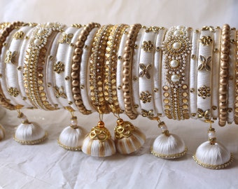 Silk thread bangles white best sale colour