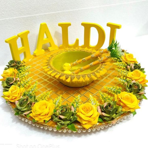 Indian Mehandi Sangeet Thali Platter /Indian Wedding Rituals Decorated Thali For Tel Ban Haldi / Wedding Favours Occasion Mehndi Gift Haldi